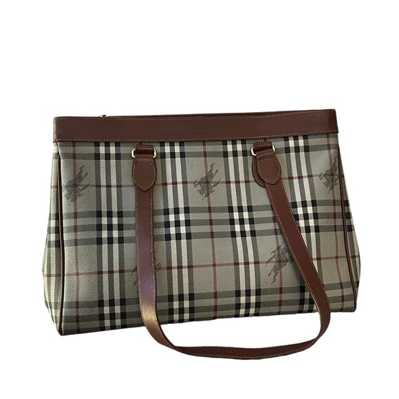 Burberry Haymarket Check Tote Gray Brown Bag Vintage Authentic Handbag - Picture 4 of 11